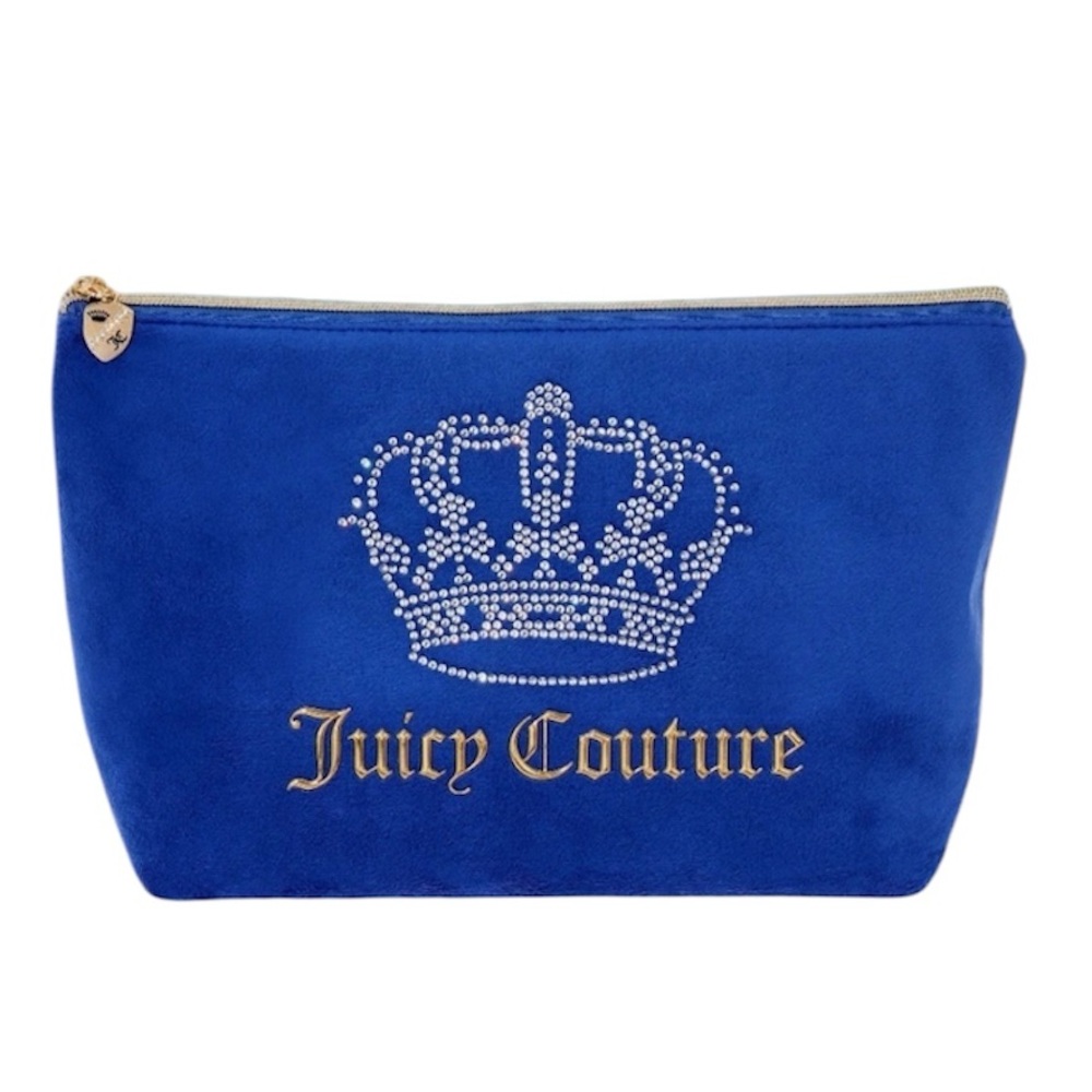 NWT Juicy Couture Navy Blue Terry Crown Travel Cosmetic Bag 12 in x 8 in x 4.5